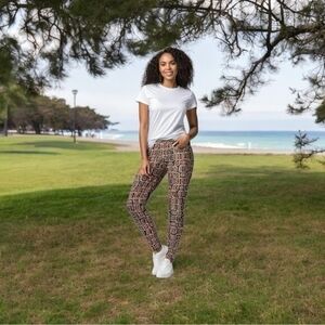 LuLaRoe Leggings One Size Orange Black Geometric Cropped 27.5" Inseam Very Good